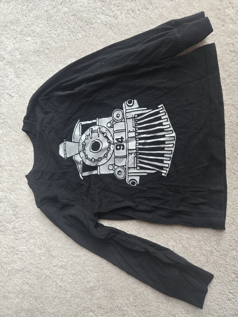 Old Navy Black Long-Sleeve Shirt with Silver Train Graphic